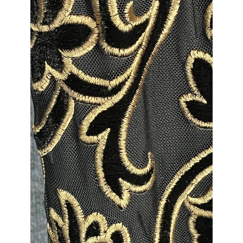 Adrianna Papell Black Velvet Off Shoulder Brocade Gown Formal Evening Size 6 - Picture 3 of 13